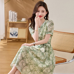 【现货】洋气碎花连衣裙女时尚流行系带收腰1C115-6223-P115-K258图片