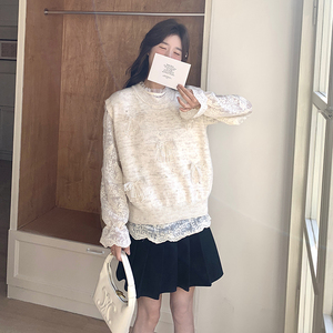小香风毛衣马甲蕾丝打底套装女2025春秋新款减龄高级感针织两件套图片