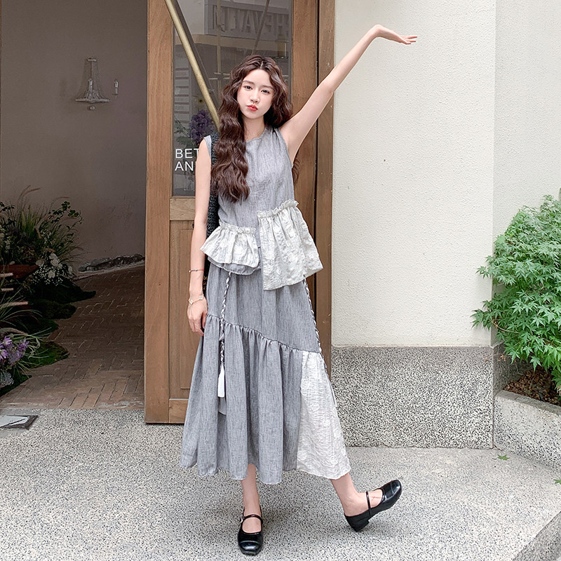 无袖上衣半身裙两件套女2025年夏季新款小个子气质度假风显瘦套装图片