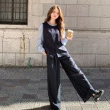 潮流时髦范休闲套装女2025年秋季新款假两件拼接上衣阔腿裤两件套，女装套装/套裙，2D036