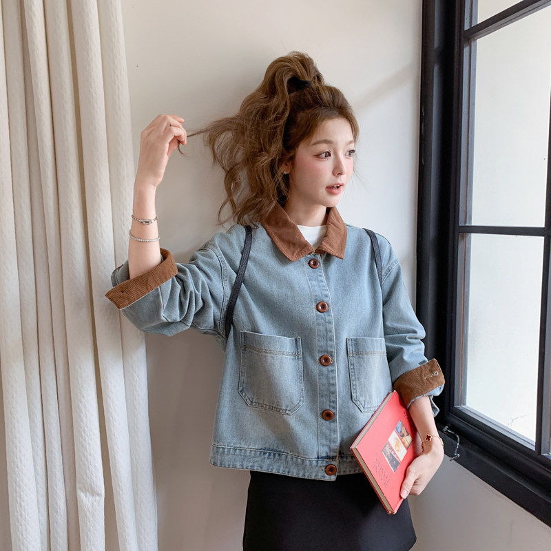 蓝色复古牛仔外套女短款2025春季新款今年流行小个子休闲夹克上衣图片