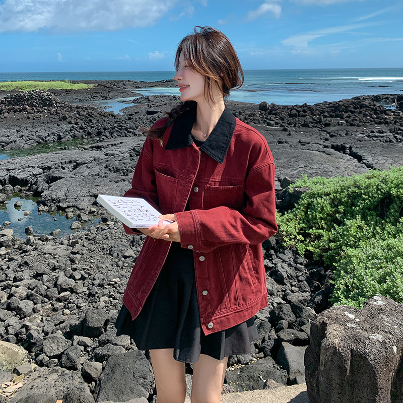 现货2025新款秋装安格拉红牛仔夹克外套C299-P145-k208,女装短外套,2C299