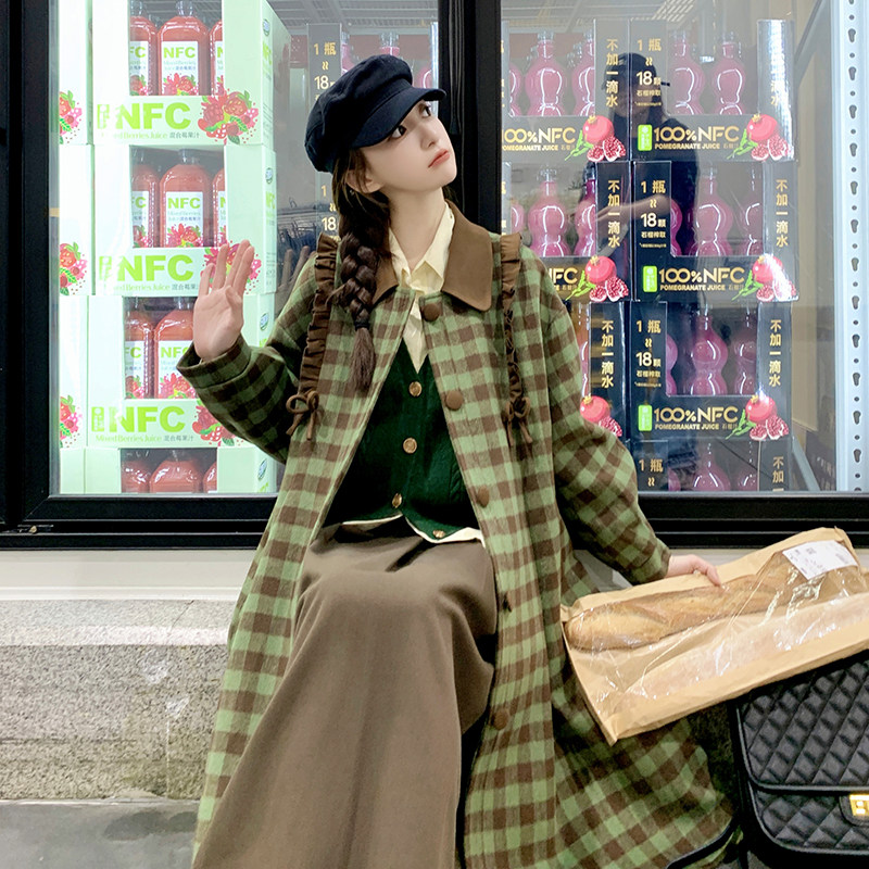 新品 现货 秋冬绿色格子加厚毛呢外套 2C032 863 P165 K248图片