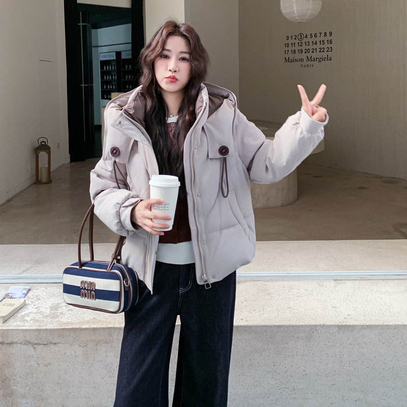 韩系连帽撞色羽绒棉服外套女秋冬2025新款设计显瘦棉衣保暖厚棉袄,女装棉衣/棉服,2B140