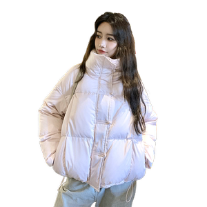 浅粉色立领90白鸭绒羽绒服女2025冬新款韩系chic小个子加厚面包服图片