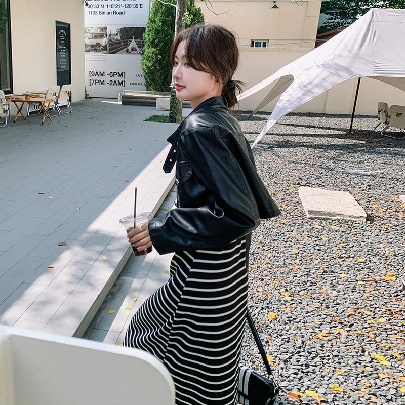 【】气质皮衣背心裙套装C161-6139-P165-K228,女装皮衣,2C161