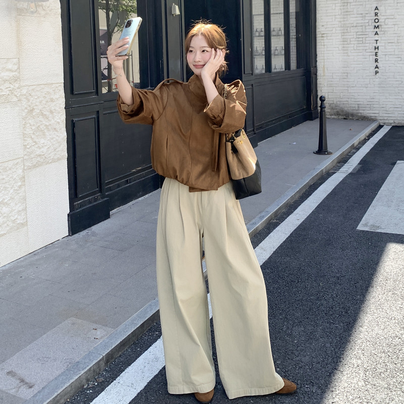 立领鹿皮绒外套女秋季高品质时尚宽松显瘦休闲夹克上衣,女装短外套,2C159