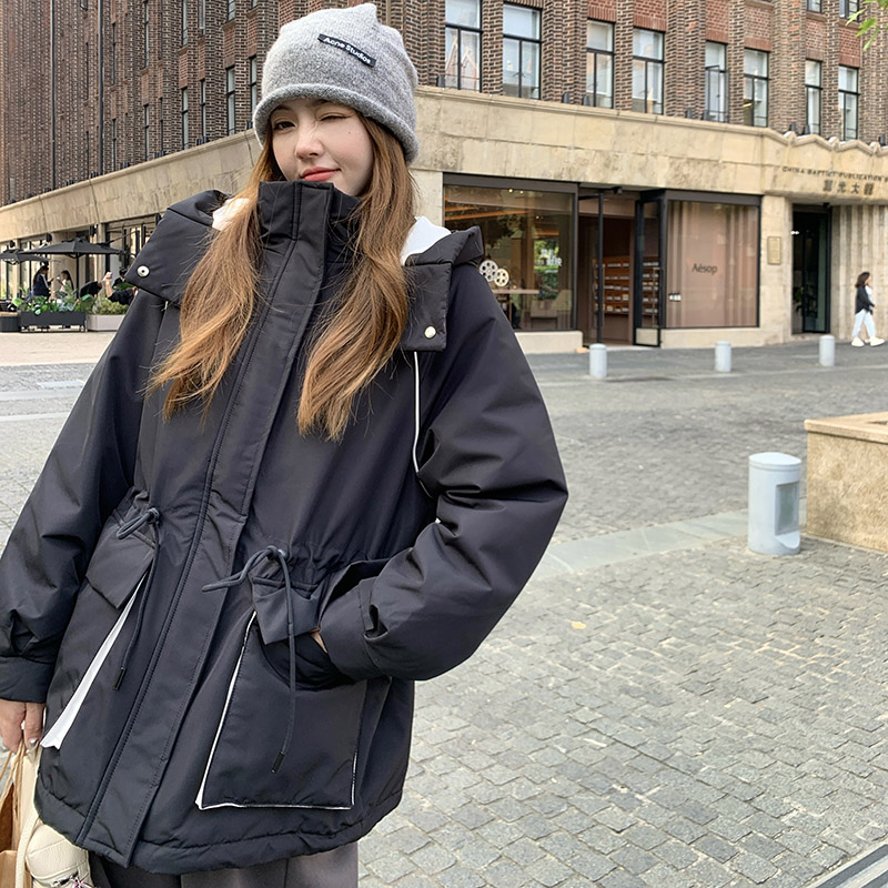 【现货】工装羽绒服冬季新款冲锋衣连帽中长款外套抽绳羽绒衣,女装羽绒服,2C238