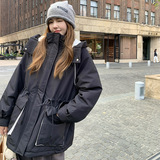 【现货】工装羽绒服冬季新款冲锋衣连帽中长款外套抽绳羽绒衣，女装羽绒服，2C238