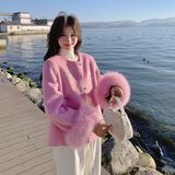 现货新款2183-P390-K596双面羊绒带袖毛狐狸毛可脱卸，女装毛呢外套，2B114