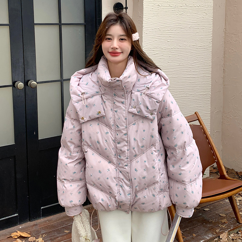设计感减龄小碎花羽绒服女冬季2024新款小个子加厚90白鸭绒面包服图片