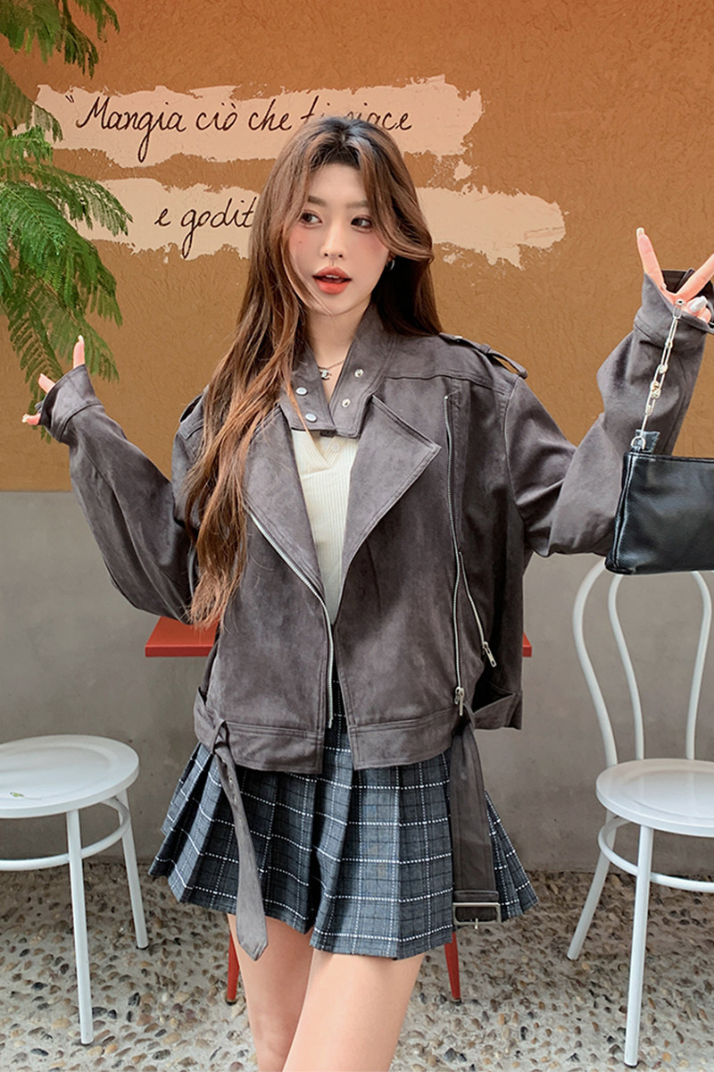 （现货）新鹿皮绒机车服短外套女9938-P145-K218,女装短外套,2C025