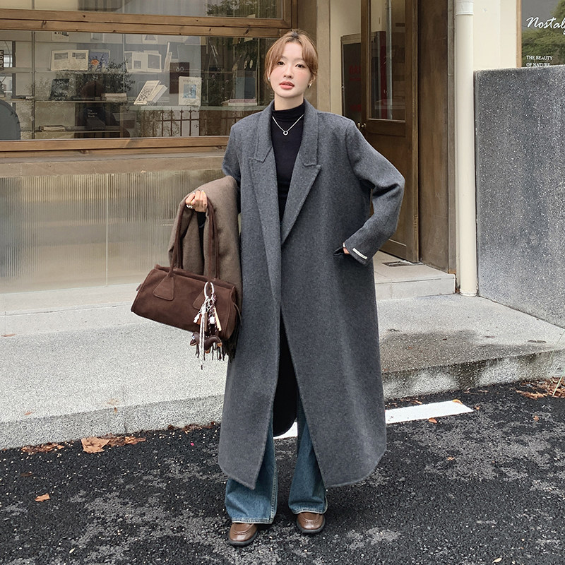 时尚高级感深灰色双面羊绒大衣女2025冬季新款氛围感穿搭毛呢外套,女装毛呢外套,2C206