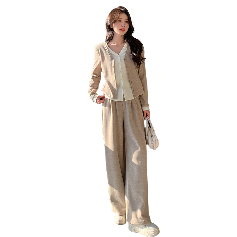 【档口大货】修身显瘦时尚针织上衣阔腿裤套装女4101-P150-K218,女装套装/套裙,2C126