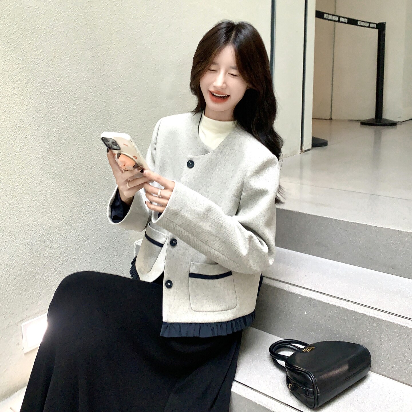 撞色木耳边小香风外套女2025秋季新款法式高级感名媛气质短款上衣,女装短外套,2C166