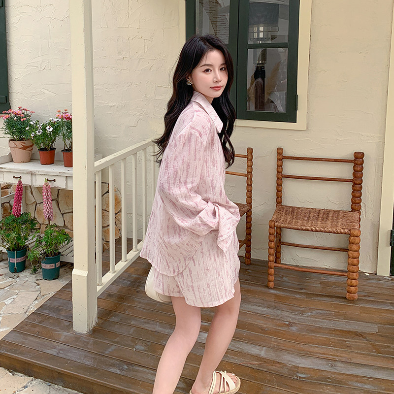 【新款现货】减龄休闲印花防晒衬衫套装088-6620p125k178,女装套装/套裙,2C088