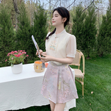 【现货】2025夏装新中式盘扣刺绣上衣+短裙轻风套装裙，女装套装/套裙，2D148