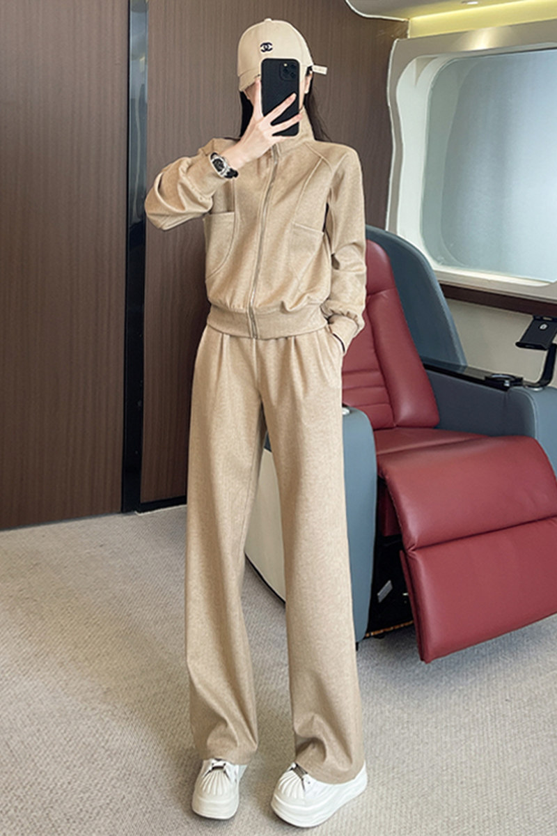 女秋新款修身显瘦开衫上衣阔腿裤两件套,女装套装/套裙,2C310