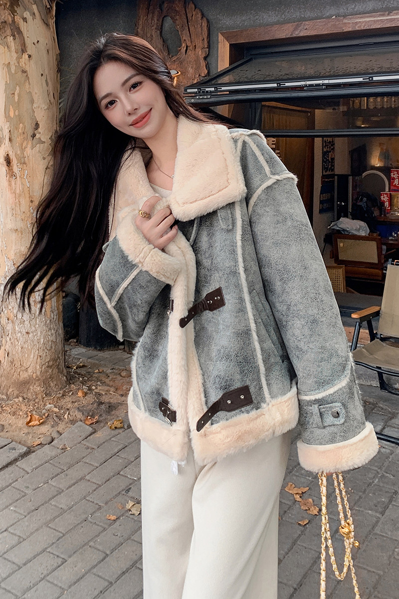 韩版洋气短款保暖皮毛一体棉服女2025年冬季新款显瘦加厚立领外套,女装棉衣/棉服,2C057
