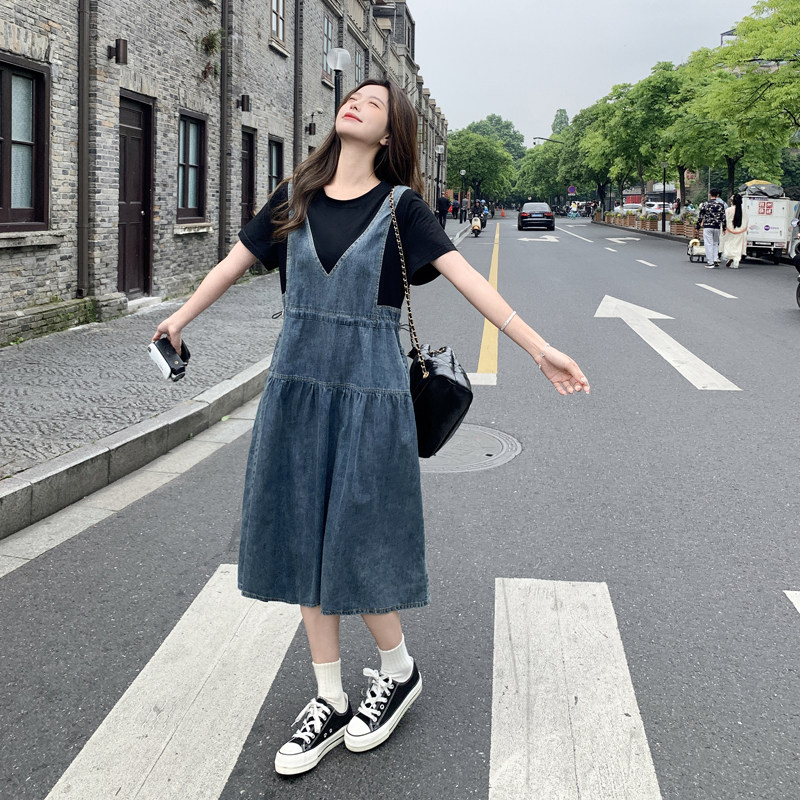 【现货新品】2025夏装新款假两件拼接牛仔连衣裙266-P125-K175图片