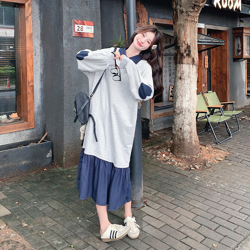 【现货】2026秋装 撞色拼接灰色连衣裙2C056-6807-P120控178图片