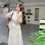 独特绝美气质穿搭白色半身裙套装女夏新款超火高级感长裙子两件套，女装套装/套裙，2C203