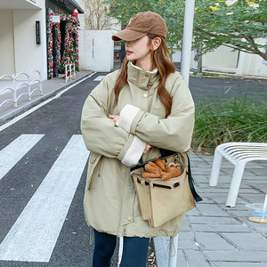 韩系工装派克羽绒服女冬季2025新款高级感宽松休闲拼接百搭白鸭绒图片