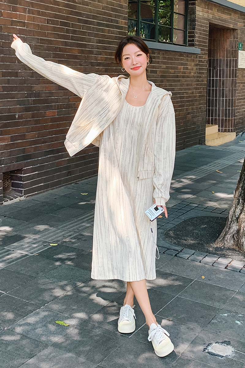 连衣裙连帽外套女2025秋气质慵懒风一整套穿搭松弛感套装两件套裙,女装套装/套裙,2C052
