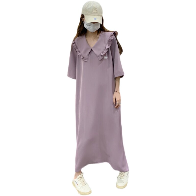现货主推夏季娃娃领开叉紫色连衣裙2C032822P115K168,女装连衣裙,2C032
