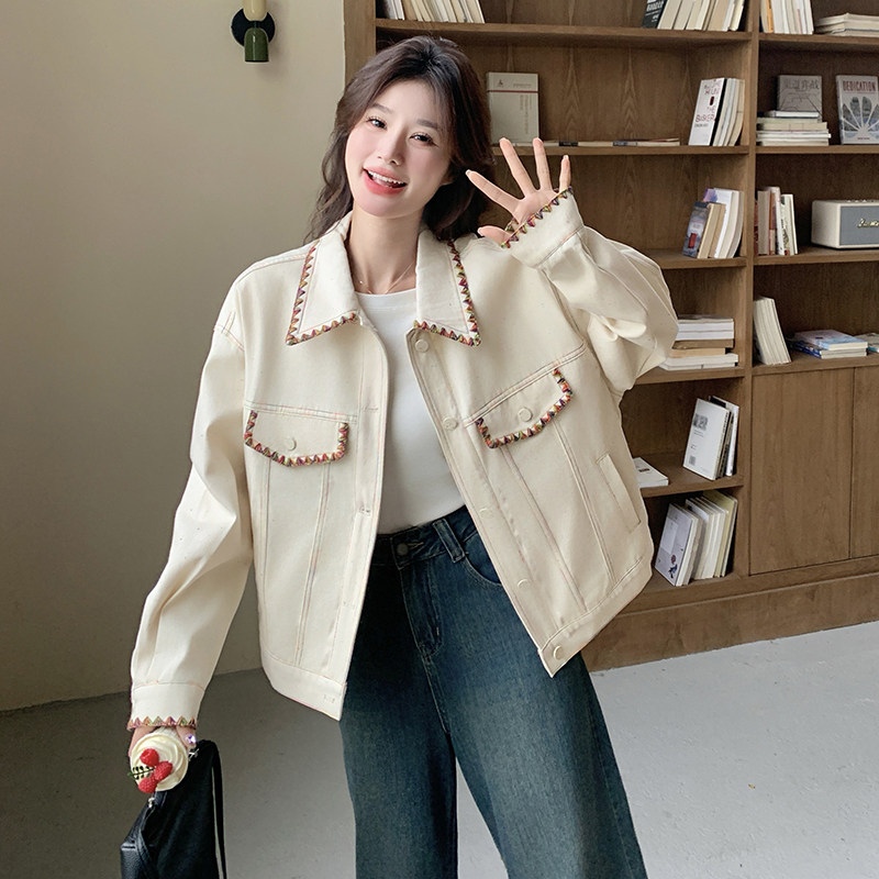 白色印花外套女秋季短款2025新款高级感小个子韩系炸街爆款夹克潮,女装短外套,2C166