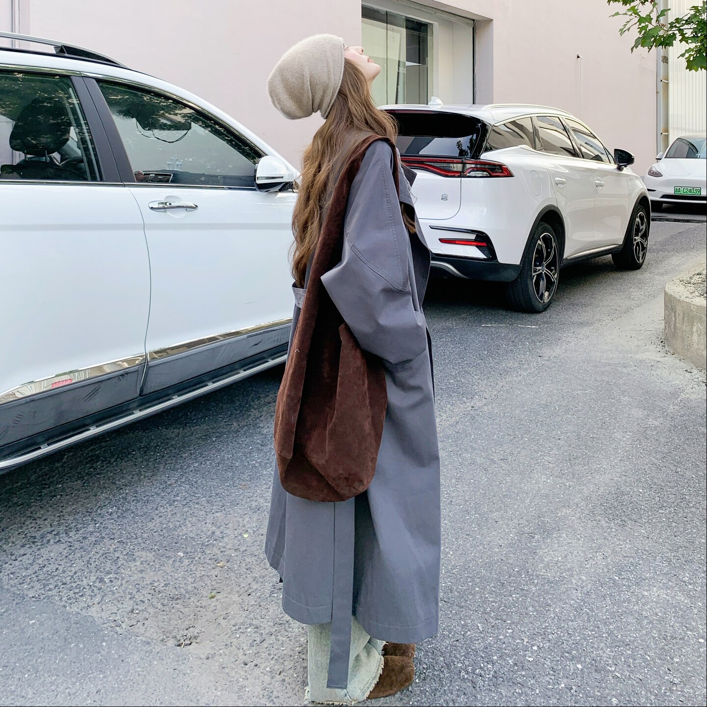 韩系复古长款系带灰色风衣外套女春秋2025新款爆款高级感超火大衣,女装风衣,2C016