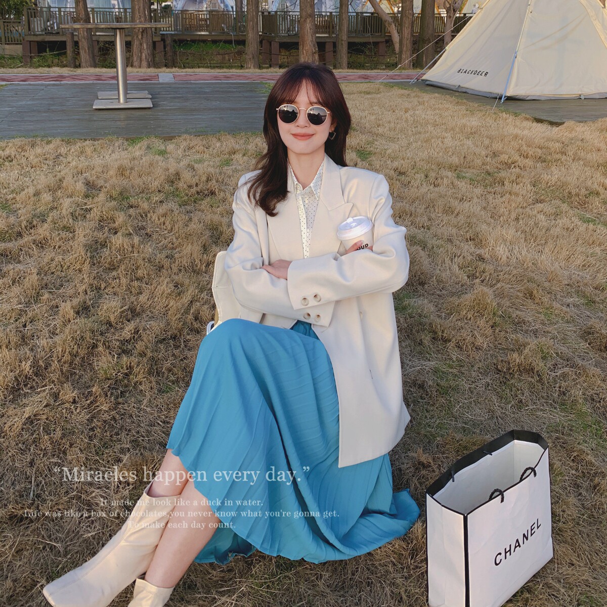 【主推现货】高阶杏白西装820P125-K188土耳其蓝百褶裙821P85K138,女装套装/套裙,2C137