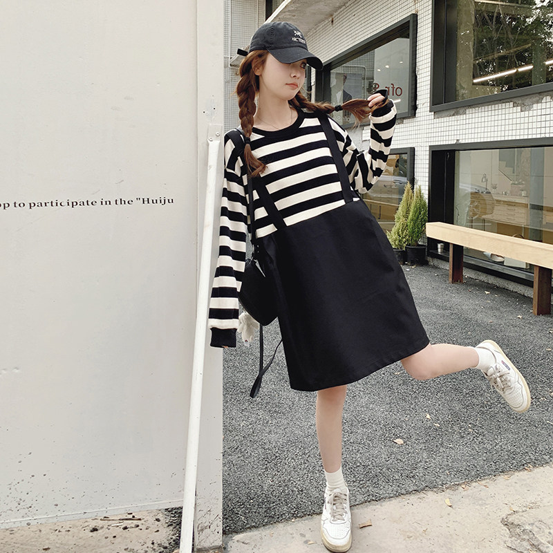 现货款号W1093条纹拼接连衣裙P125K178,女装连衣裙,2D043