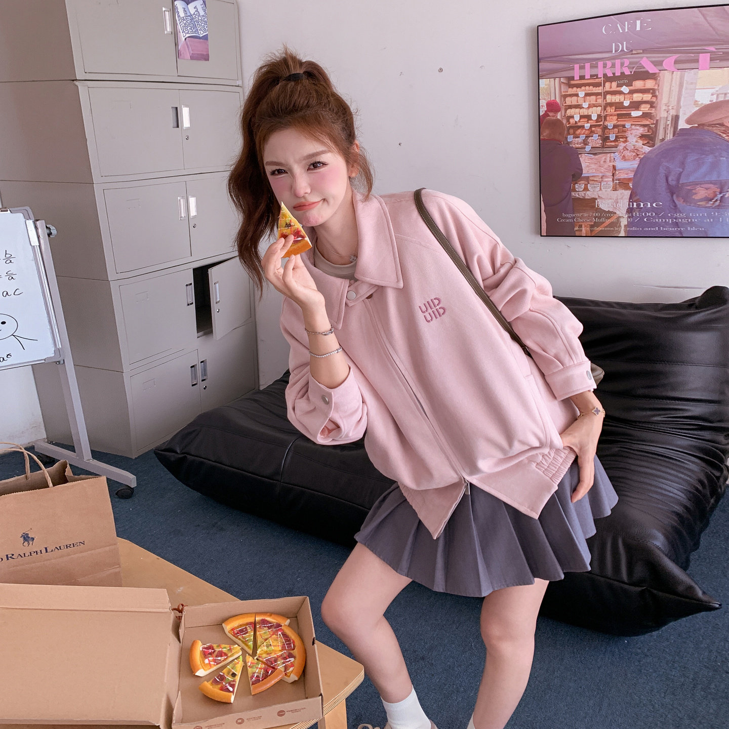 粉色麂皮绒短外套女2025秋季新款字母刺绣小个子甜美减龄夹克上衣,女装短外套,2C307
