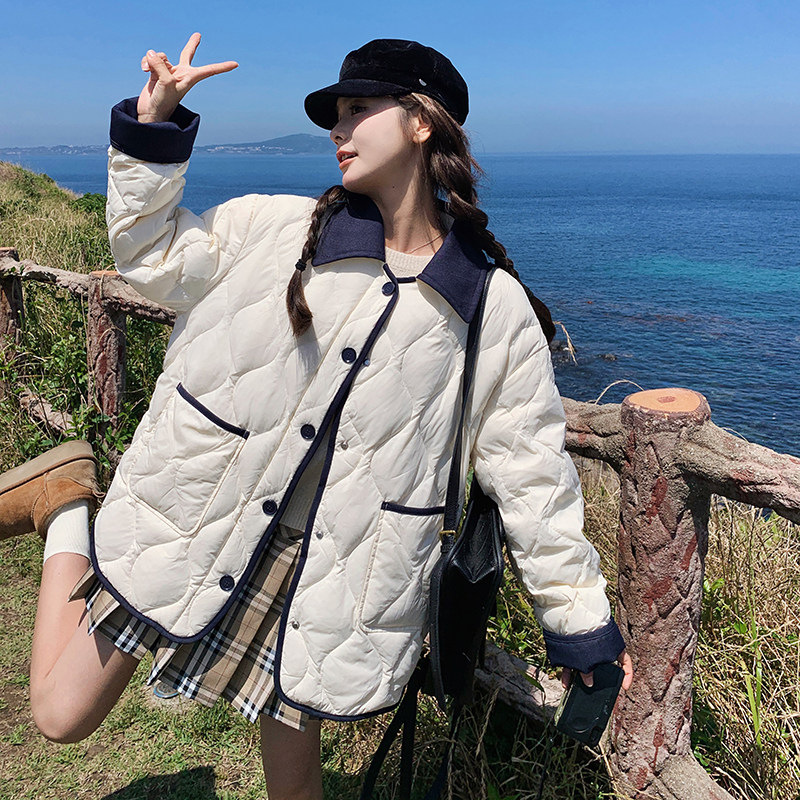 高级感超好看米白色短款轻薄菱格羽绒服女冬2024新款90白鸭绒外套,女装羽绒服,2C320
