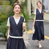 松弛感休闲牛仔套装裙女2025夏季假两件短袖T恤上衣半身裙两件套，女装套装/套裙，衣佳和
