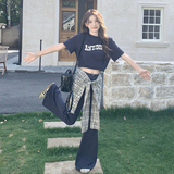 2025年夏季新款时尚套装女韩版宽松显瘦短袖T恤高腰阔腿裤两件套，商品下架区，2C332