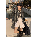 深灰色甜酷风短款皮衣外套女2025年秋季新款复古做旧机车服夹克潮，女装皮衣，2C082