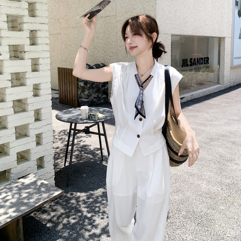 无袖上衣阔腿裤套装女2025年夏季新款气质休闲轻熟风高级感两件套,女装套装/套裙,2C252