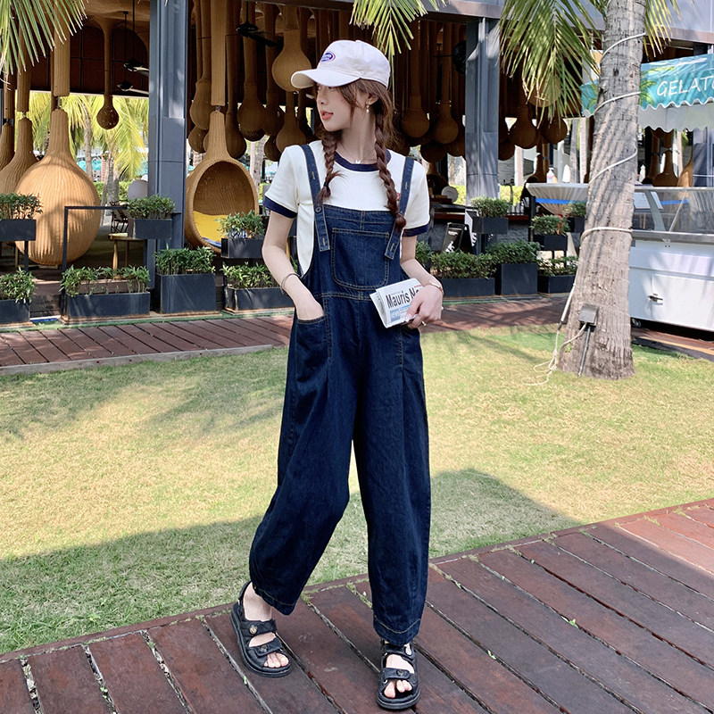 【现货！夏新】057P1051582025新款休闲牛仔九分背带裤(单裤)，女装连体裤，2C037