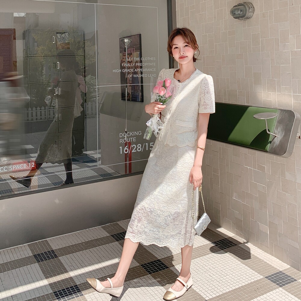 现货！短袖蕾丝半身裙两件套女温柔风套装2C212-G78-P135-K188,女装套装/套裙,2C212