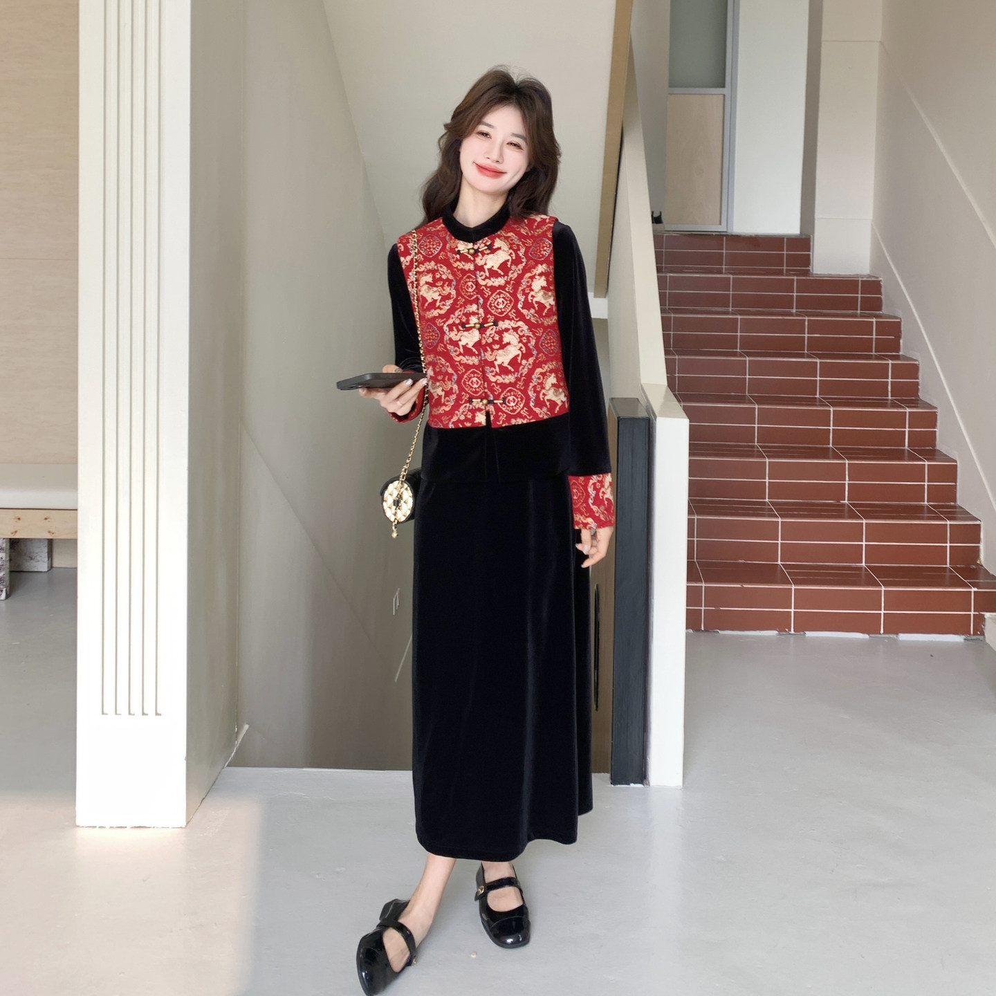 现货春季时尚风红色套装2C098-9095P165K248,女装连衣裙,2C098