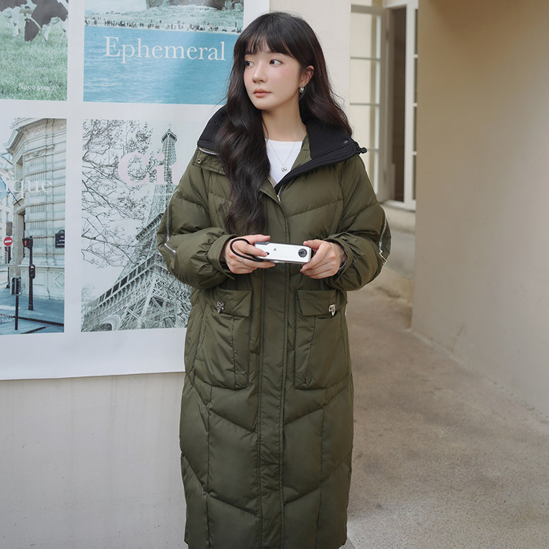 【现货】设计感时髦拼色连帽军绿色保暖羽绒服088-8885p295控458,女装羽绒服,2C088
