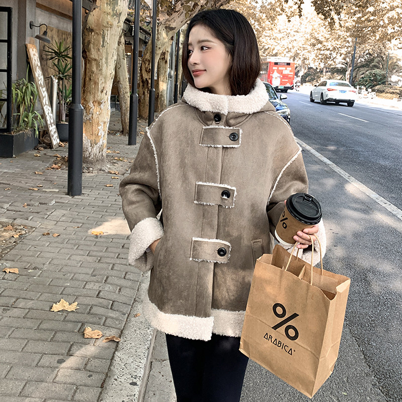 欧美时尚连帽时尚皮毛一体P225,女装皮草,2C291