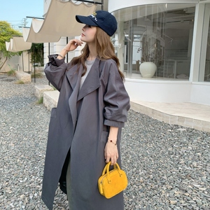 韩系复古长款系带灰色风衣外套女春秋2025新款爆款高级感超火大衣图片