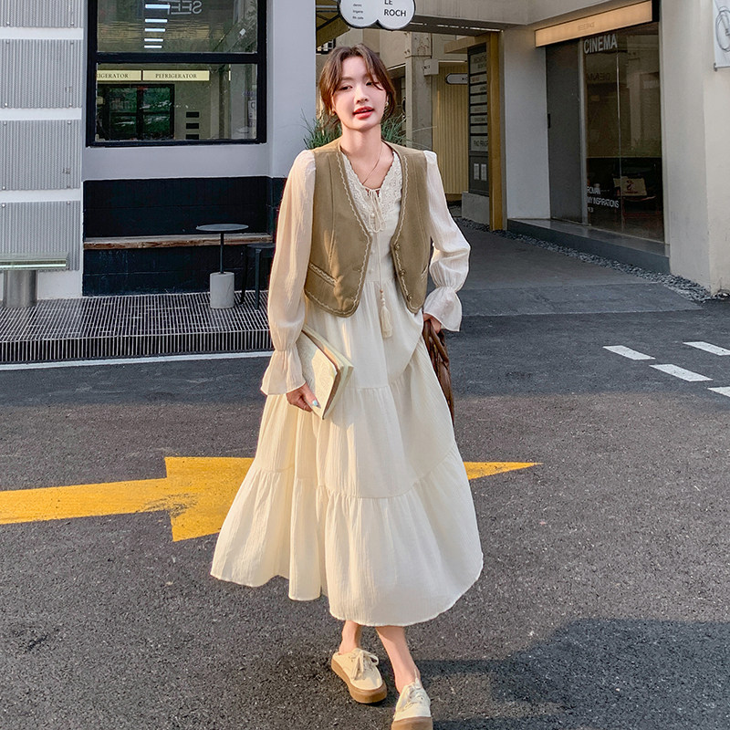 高级感小众马甲连衣裙套装女2025春秋季新款温柔风显瘦长裙两件套图片