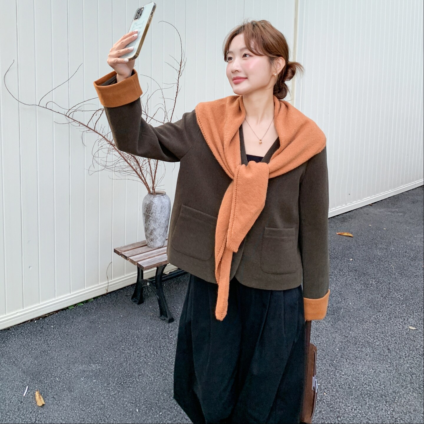 高级感韩版气质洋气显瘦棕色百搭女秋冬长袖短款毛呢西装外套,女装毛呢外套,2C166