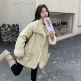 韩系羊羔毛外套女秋冬皮毛一体毛领保暖加厚立领派克服毛绒外套，女装棉衣/棉服，2C166
