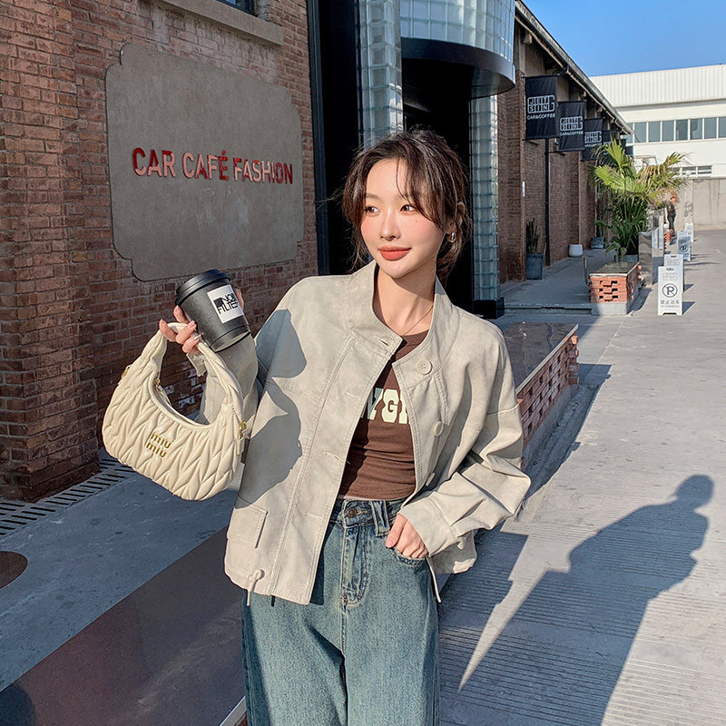 时尚个性韩版短款皮衣外套2025春季女装新款宽松休闲女外套现货,女装皮衣,2C233