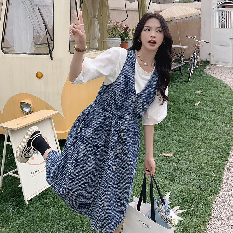 可盐可甜牛仔背带连衣裙两件套女2025夏季新款法式甜美减龄背心裙,女装连衣裙,2C115
